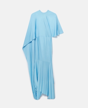 Stella McCartney Asymmetric Cape Sleeve Klänning Dam Ljusturkos Blå | 3681PUWTJ