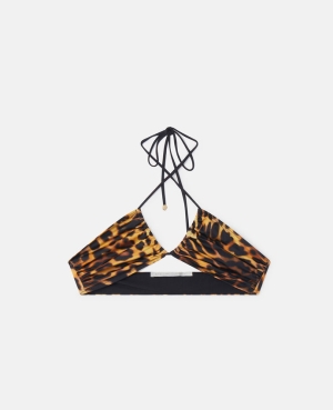 Stella McCartney Blurred Cheetah Print Triangle Bikini Badkläder Dam Tortoiseshell | 2640UJLVM