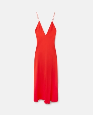 Stella McCartney Compact Crepe V-Neck Maxi Klänning Dam Mörkröda | 4801QYMCK