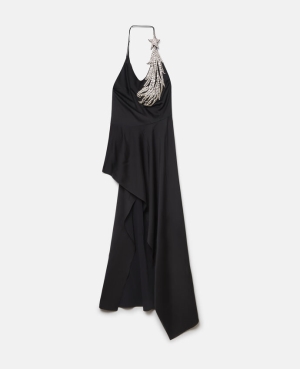 Stella McCartney Crystal Strass Star Asymmetric Midi Klänning Dam Svarta | 5738LSWYR
