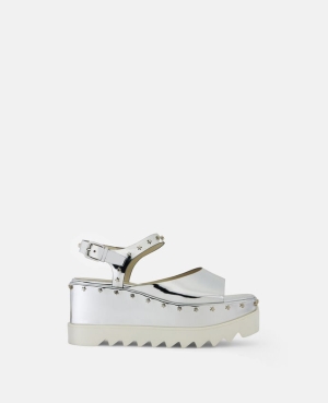 Stella McCartney Elyse Star Stud Mirrored Platform Sandals Kilklack Dam Silver | 3904BTKMU