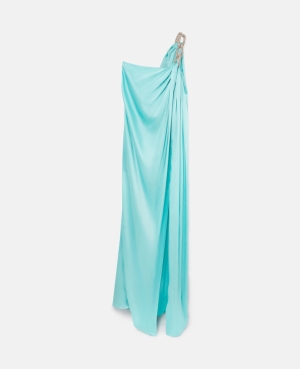 Stella McCartney Falabella Crystal Chain Double Satin One-Shoulder Gown Klänning Dam Turkos | 1625PQYBW