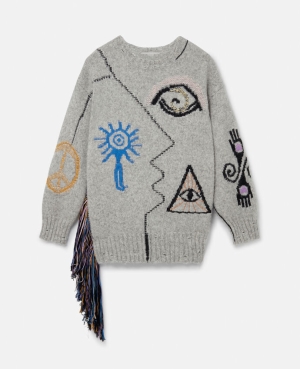 Stella McCartney Folk Embroidery Jumpers Dam Grå | 9037RANBU