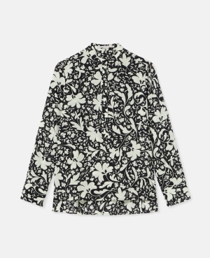 Stella McCartney Forest Floral Print Silk Skjorta Dam Svarta | 9028GCMDW