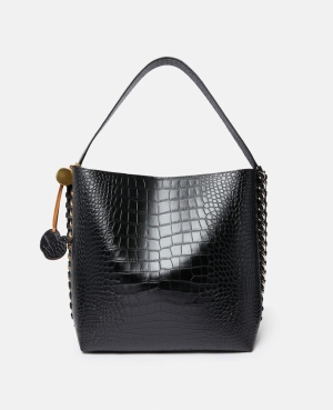 Stella McCartney Frayme Croc-Effect Embossed Toteväska Dam Svarta | 2508LSNBH