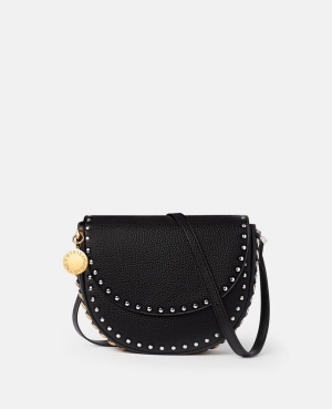 Stella McCartney Frayme Grainy Studded Medium Flap Axelväska Dam Svarta | 0241CGWUV
