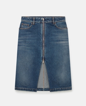Stella McCartney Front Split Zip Denim Midi Kjolar Dam Tvätt | 0195SGWPM