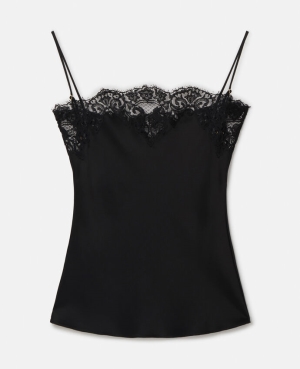 Stella McCartney Guipere Spets Trim Satin Cami Blast Dam Svarta | 1659KPCRS