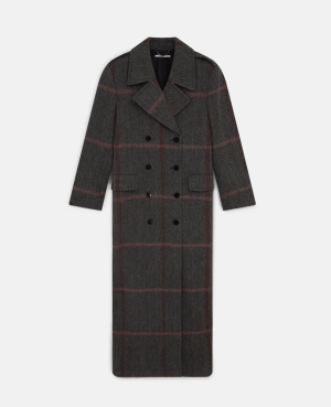 Stella McCartney Herringbone Weave Maxi Overcoat Rockar Dam Grå | 4198IAOYD