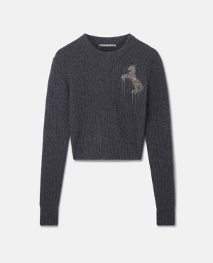 Stella McCartney Horse Chain Embroidery Cropped Jumpers Dam Grå | 1937HJWLZ