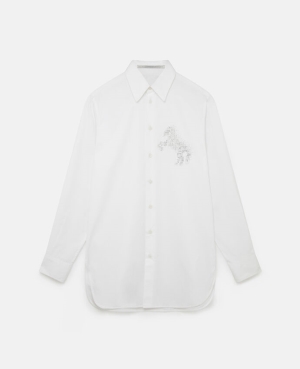 Stella McCartney Horse Crystal Embroidery Skjorta Dam Vita | 6792JGUDL