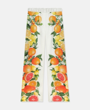 Stella McCartney Lemon Print Silk Långbyxor Dam Multicolour | 3590LSWIN