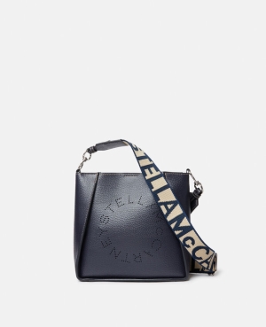 Stella McCartney Logo Grainy Alter Mat Axelväska Dam Indigo | 3746IDHQR