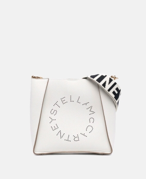 Stella McCartney Logo Grainy Alter Mat Axelväska Dam Vita | 6752LZMKQ