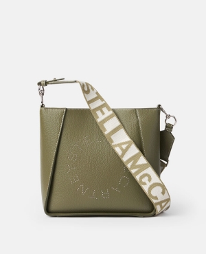Stella McCartney Logo Studded Grainy Alter Mat Axelväska Dam Gröna | 1207IAZNY