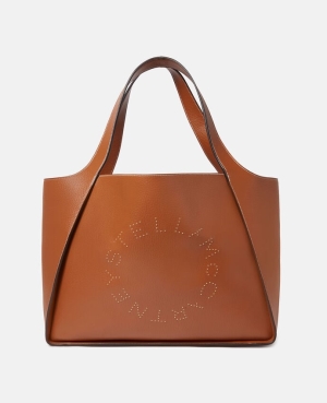 Stella McCartney Logo Studded Grainy Alter Mat Toteväska Dam Pecan | 6784HUWGY