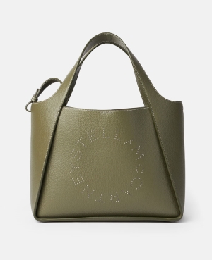 Stella McCartney Logo Studded Grainy Alter Mat Crossbody Väska Dam Gröna | 8236JQLYG
