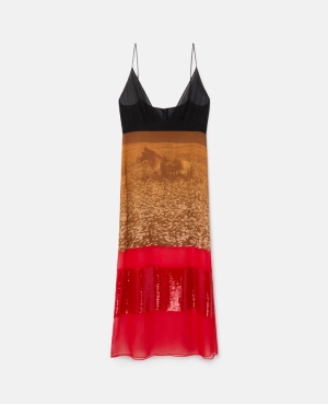 Stella McCartney Lucky Spot in Daisy Field Silk Slip Klänning Dam Ginger | 4165RAOTP