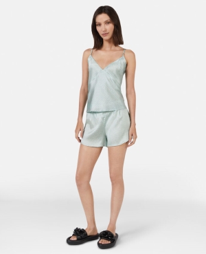 Stella McCartney Monogram Print Silk Cami Sovkläder Dam Mintgröna Blå | 4526HDSKM