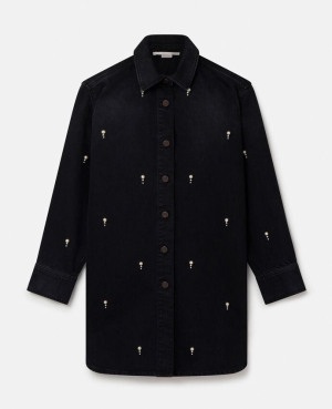 Stella McCartney Pearl Embroidery Denim Skjorta Dam Svarta | 2503ASBEM