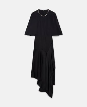 Stella McCartney Pearl Embroidery Double Satin Midi Klänning Dam Svarta | 3528AYNZT