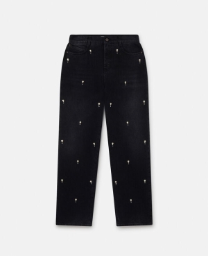 Stella McCartney Pearl Embroidery Hetero Leg Jeans Dam Svarta | 3905DUHXV