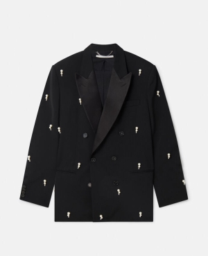 Stella McCartney Pearl Embroidery Oversized Double-Breasted Blazers Dam Svarta | 8039KCSMQ