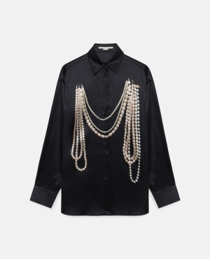 Stella McCartney Pearl Trompe L’oeil Print Silk Skjorta Dam Svarta | 4987VHLXT