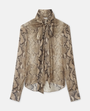 Stella McCartney Python Print Silk Chiffon Pussybow Skjorta Dam Bruna | 3596XINOT