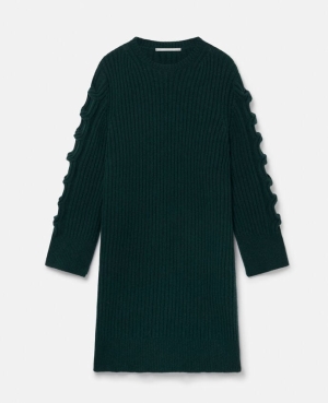Stella McCartney Regenerated Cashmere Chain Cable Knit Klänning Dam Gröna | 0278IRMDQ