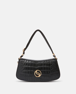 Stella McCartney S-Wave Croc-Effect Embossed Toteväska Dam Svarta | 6974MPIBX