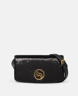 Stella McCartney S-Wave Sequinned on Rem Plånbok Dam Svarta | 9063DWGPZ