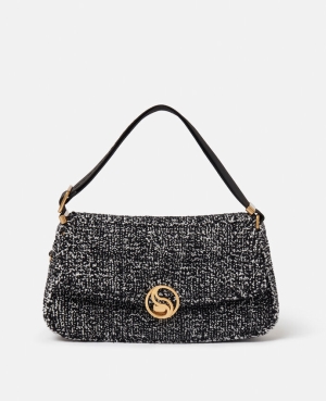 Stella McCartney S-Wave Vadderad Tweed Axelväska Dam Svarta | 9256GFKDP