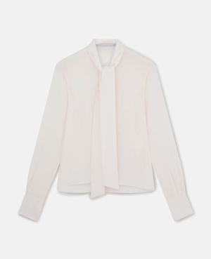 Stella McCartney Silk Crêpe de Chine Pussybow Skjorta Dam Grädde | 3180QEWAB