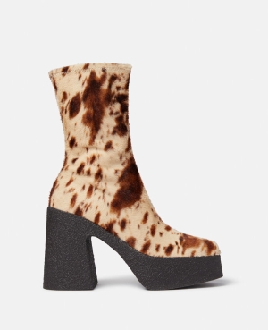 Stella McCartney Skyla Appaloosa Print Velvet Tjock Platform Ankle Stövlar Dam Multicolour | 5024HKTDZ