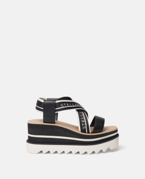 Stella McCartney Sneak-Elyse Randig Platform Sandals Kilklack Dam Svarta Vita | 1280IZYTF