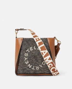 Stella McCartney Stella Logo Herringbone Weave Axelväska Dam Svarta | 9617FOVHR