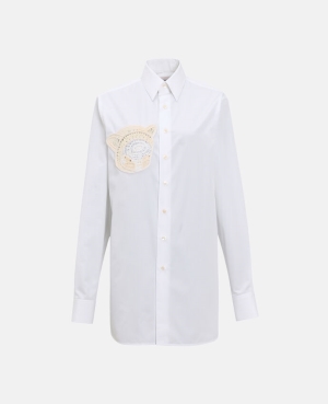 Stella McCartney Upset Kitty Crochet Patch Longline Skjorta Dam Vita | 5827ZMPGU