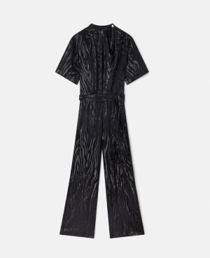Stella McCartney Woodgrain Print Lurex Jumpsuit Dam Svarta | 2075LJUAR