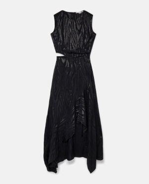 Stella McCartney Woodgrain Print Lurex Maxi Klänning Dam Svarta | 2036LFEVG