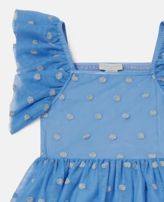 Blommig broderad tyllklänning