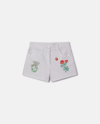 Blommiga broderade shorts
