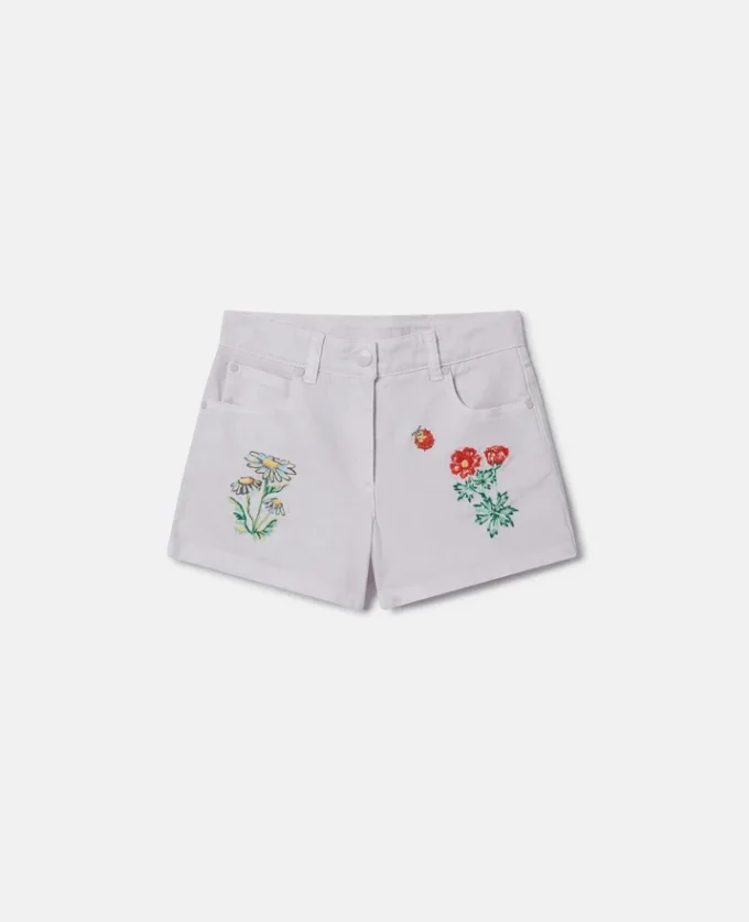 Blommiga broderade shorts