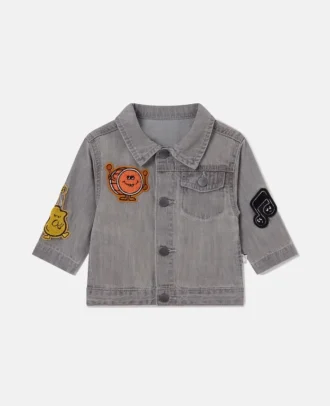 Broderad jeansjacka med musikmotiv