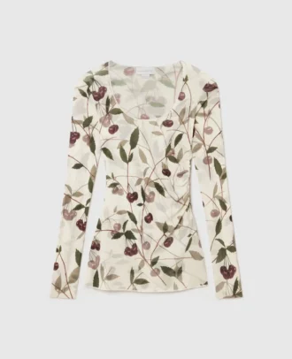 Cherry Print Mesh långärmad topp