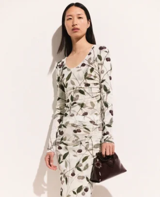 Cherry Print Mesh långärmad topp