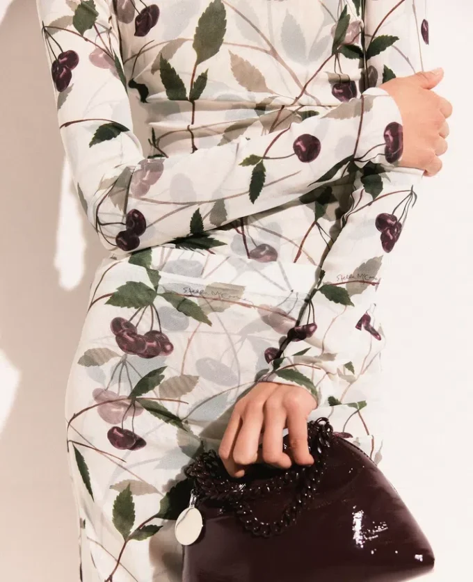 Cherry Print Mesh långärmad topp