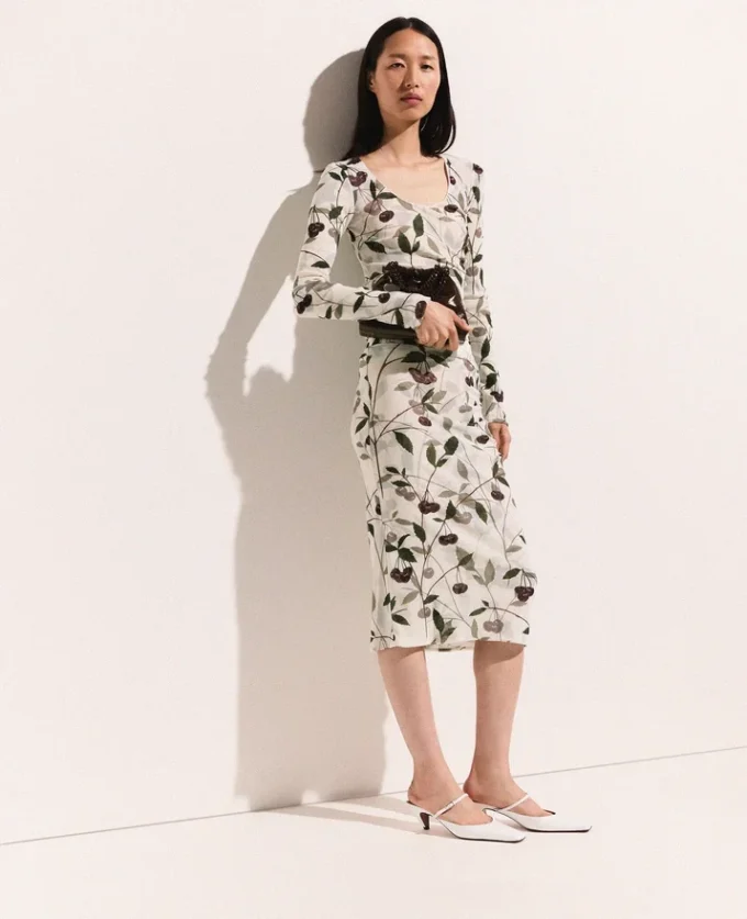 Cherry Print Mesh långärmad topp