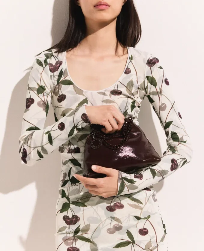 Cherry Print Mesh långärmad topp