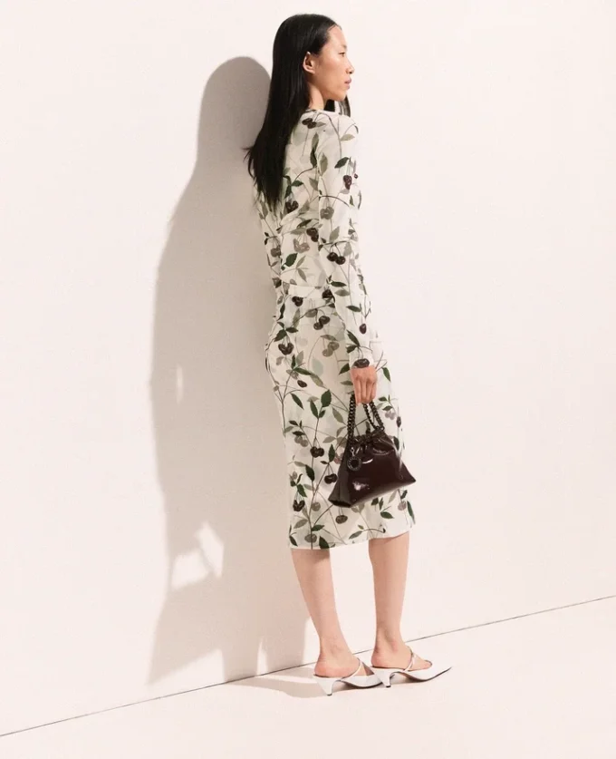 Cherry Print Mesh långärmad topp